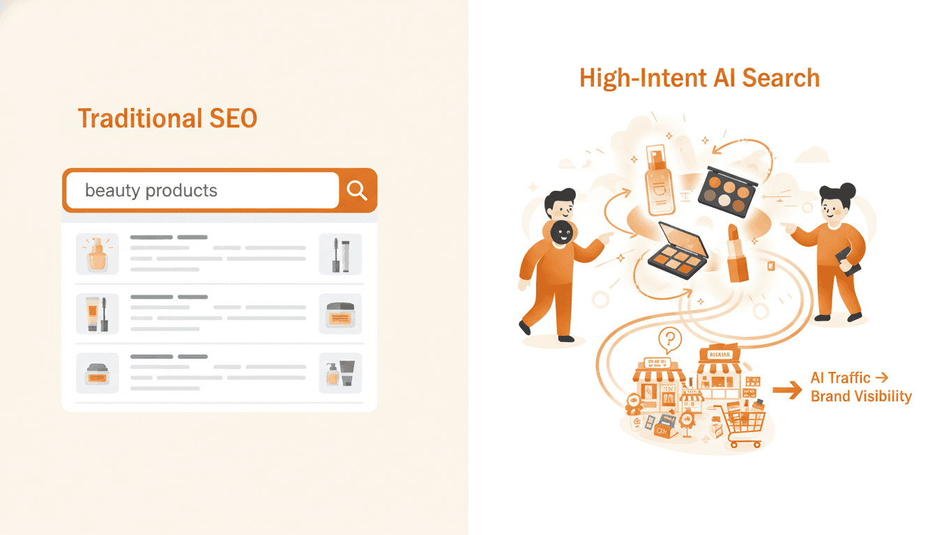 Hero image for How High-Intent AI Search Traffic Outperforms Traditional SEO for Beauty E-Commerce Brands - high-intent AI search beauty and GEO vs SEO beauty