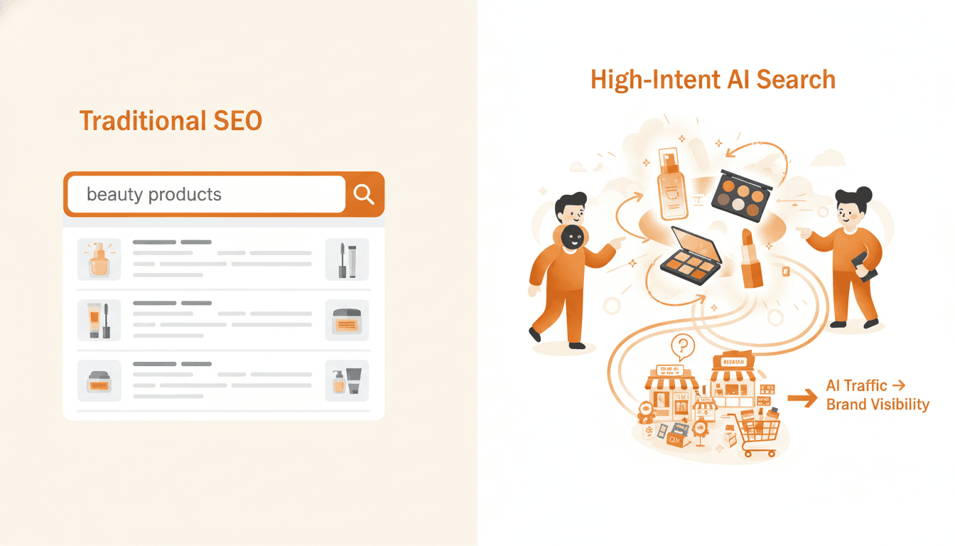 Hero image for How High-Intent AI Search Traffic Outperforms Traditional SEO for Beauty E-Commerce Brands - high-intent AI search beauty and GEO vs SEO beauty